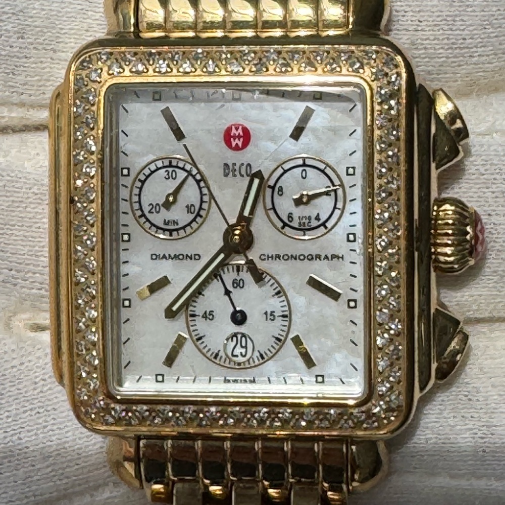 Michele Gold Diamond Deco Watch